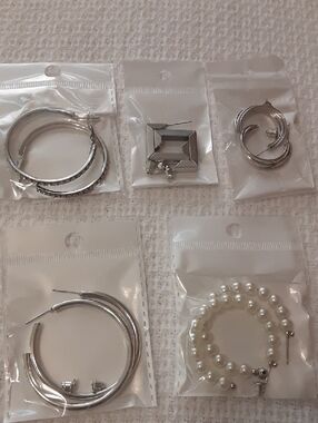 Silver-Tone Hoop & Pearl Mix Earring Set for Women